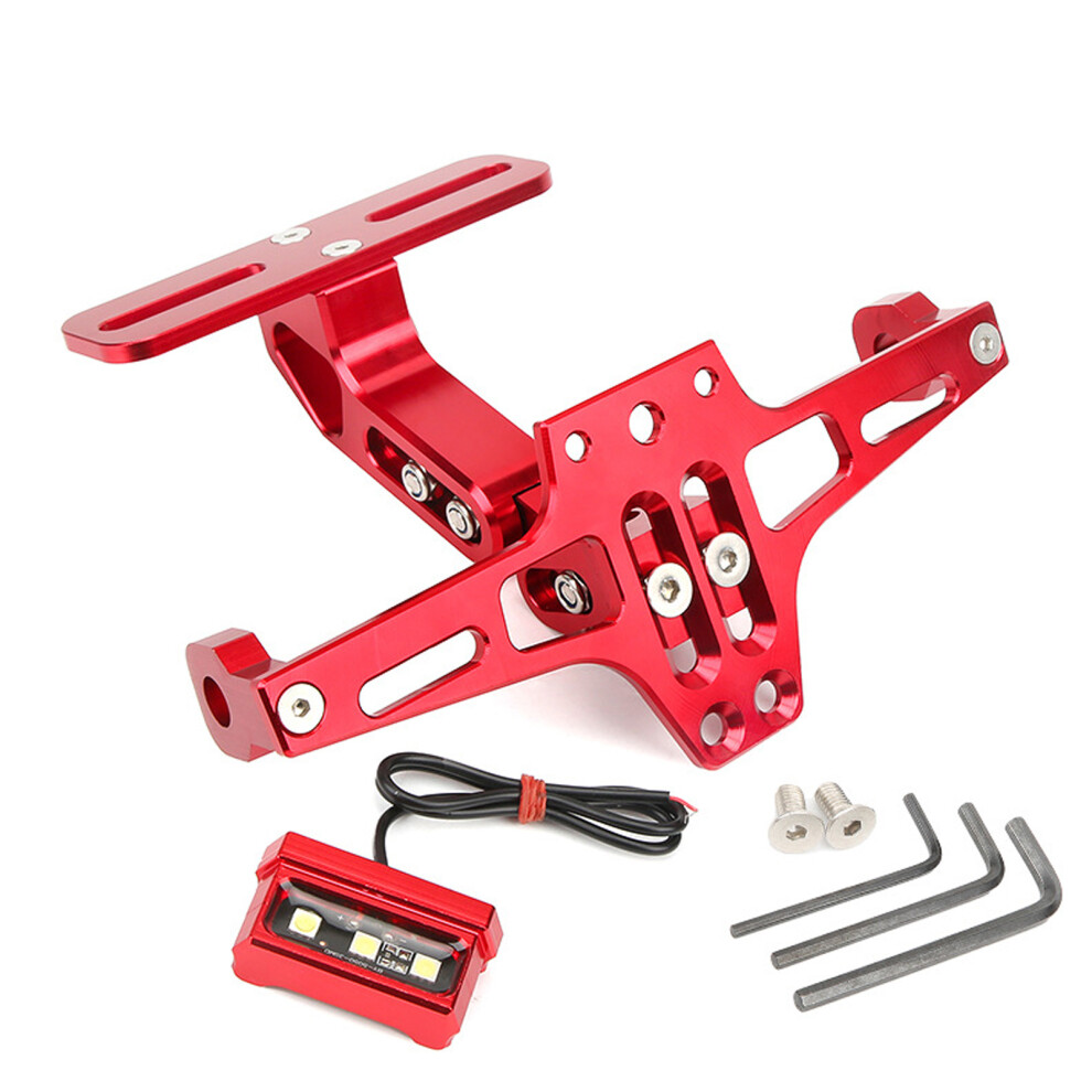 Universal Motorcycle License Plate Holder Adjustable Bracket With Bright Light/Red 7754004753228