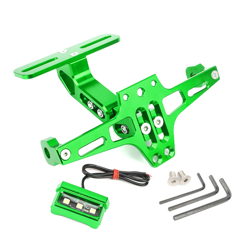 Universal Motorcycle License Plate Holder Adjustable Bracket With Bright Light/Green 7754004753150
