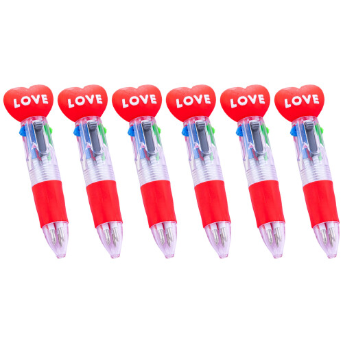6Pcs Multicolored Pen 4 Color-in-1 Writing Pens for Color Coding Note Taking Red