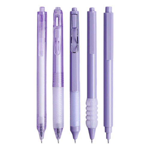 5Pcs Retractable School Pen Quick Drying Black Ink Ergonomic Exam Essential Taro mud wave