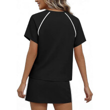 (XXL, Black) Womens 2 Piece Skirt Set Short Sleeve Round Neck T-Shirt and Drawstring Waist Skirt Casual Matching Outfit Tracksuit hls XL