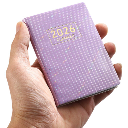 Small Hardcover Notebook with Lined Pages For School Home Office, Pocket Notepad Purple