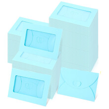 50Pcs Latches Closure Design Heart Clasps Cardboard Envelope, 10x7cm Colorful Blue