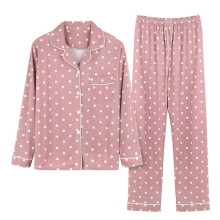 (M, Pink wavelet dots) Women 2Pcs Pajamas Set Long Sleeve Lapel Button Down Cow Leopard Print Sleepwear Horizontal zebra pat M