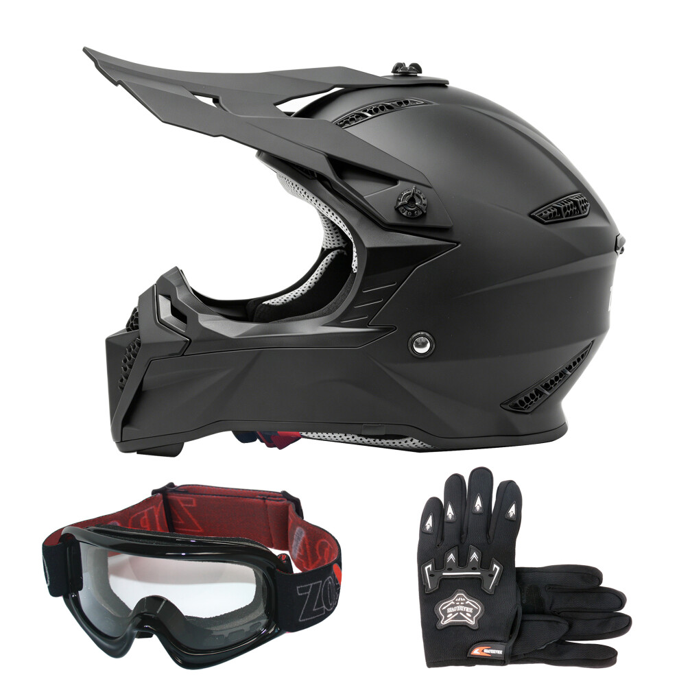 (Matt S(49-50Cm)) Zorax Zor-109 Kids Mx Motocross Motorcycle Helmets Pit Bike Goggles Gloves Black 5063767890302