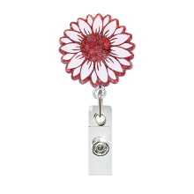 Retractable Card Badge Holder Colorful Petal Decors Lightweight Workwear Clip Red