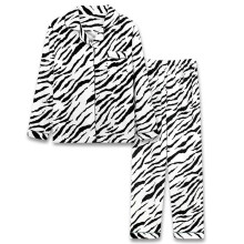 (XL, Horizontal zebra pat) Women 2Pcs Pajamas Set Long Sleeve Lapel Button Down Cow Leopard Print Sleepwear Horizontal zebra pat M