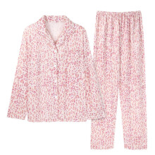 (L, Pink leopard) Women 2Pcs Pajamas Set Long Sleeve Lapel Button Down Cow Leopard Print Sleepwear Horizontal zebra pat M
