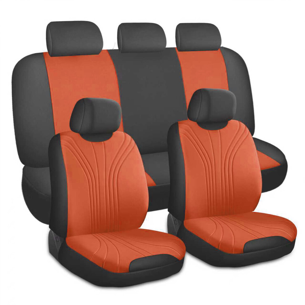 Slip Resistant Car Seat Cover Textured Design Universal Easy To Wash Orang 9 Piece Set 7754004711570