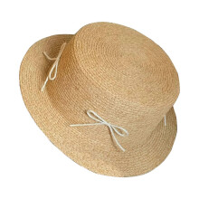(Beige) Bowknot Sun Protective Hat for Girl French Style Bonnet Handwoven Straw Caps Summer Picnics Hat Photo Panama Hat Pink