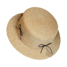 (Black) Bowknot Sun Protective Hat for Girl French Style Bonnet Handwoven Straw Caps Summer Picnics Hat Photo Panama Hat Pink