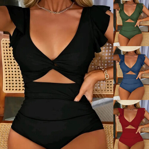 Comfortable Chlorine Resistant Solid Color Athletic Bathing Suit For Swimming Claret S 2