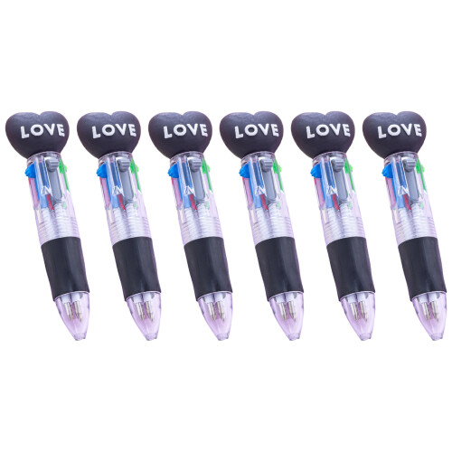 6Pcs Multicolored Pen 4 Color-in-1 Writing Pens for Color Coding Note Taking Black