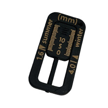 Small ABS Tire Depth Checker Keychain Upgrades Ideal for Travel & Brown letters on bla