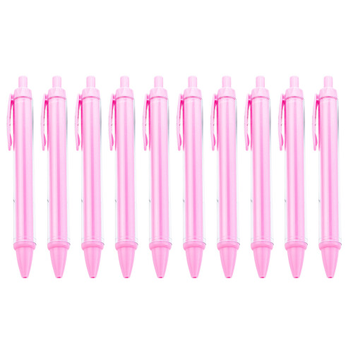 10Pcs Refillable Plastic Ballpoint Pen Retractable Ballpoint Pen Black Inks Pink