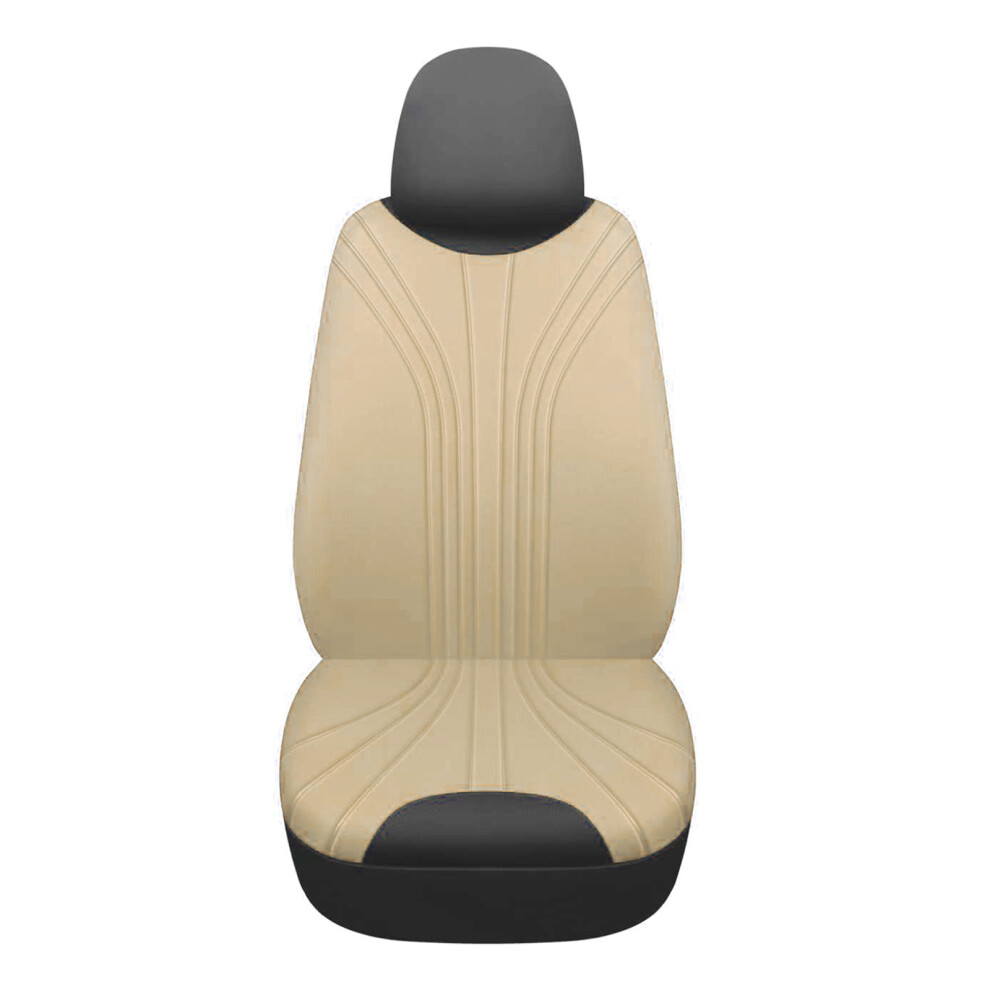 Comfortable Car Seat Cover With Textured Pattern Universal For Seat 2 Piece Set Beige 7754004711624
