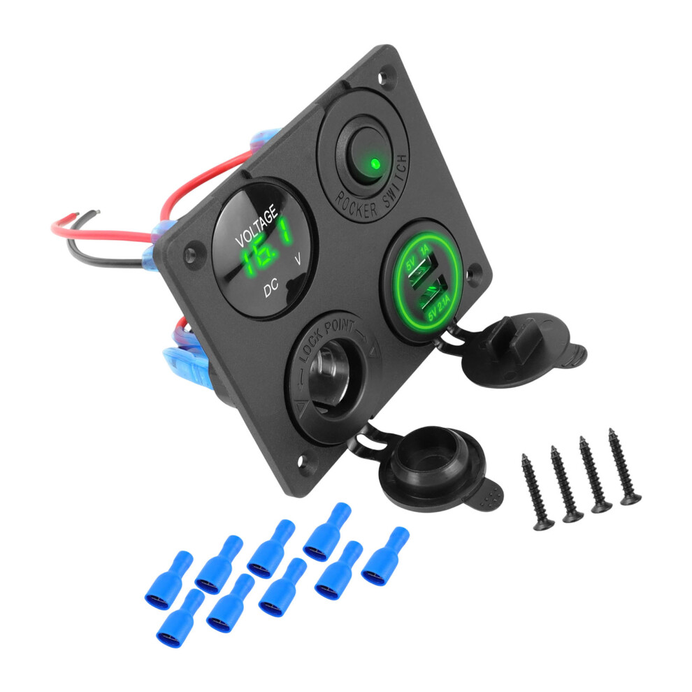 Two Usb Car Power Port Current Display Waterproof Change For Vehicles Boats Green 7754004690288