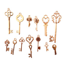 Pack of 13 Random Vintages Metal Key Charms Retro Style Pendants for bright red copper
