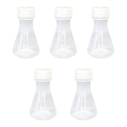 5Pcs Multipurpose Clear Plastic Graduated Flasks with Anti Spill Lid for Lab 50ml