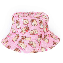 (2 Pugs) Unisex Reversible Bucket Hat Fisherman Hat for Casual Wear Breathable Sunshade for Teenagers Colorful Print 9