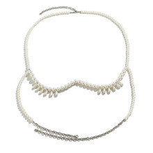 (White) Drop Shape Pearl Pendant Necklace Sexy Chest Chain for Woman Nightclub White/ Green Body Chain Nightclub Body Jewelry White