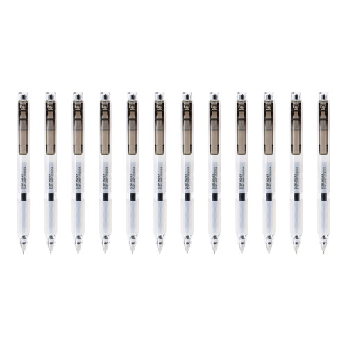 Pack of 12 Roller Ball Pen Set Quiet Clicks Quick Dry Ink Study Work Essential Black