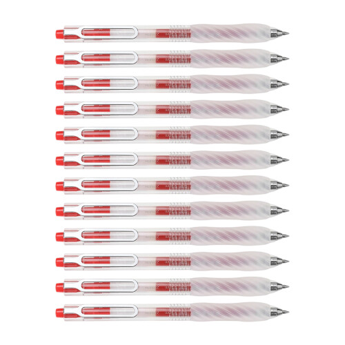 12PCS Retractable Gel Inks Pen Refillable Gel Inks Pen 0.5MM Tip Quick Drying Red
