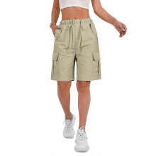 (L, Khaki) Shorts for Women Quick Dry Cargo Shorts with Pockets Outdoor Drawstring Knee Length Hiking Short  Pink S