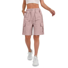 (L, Pink) Shorts for Women Quick Dry Cargo Shorts with Pockets Outdoor Drawstring Knee Length Hiking Short  Pink S