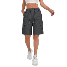 (XL, Dark Grey) Shorts for Women Quick Dry Cargo Shorts with Pockets Outdoor Drawstring Knee Length Hiking Short  Pink S