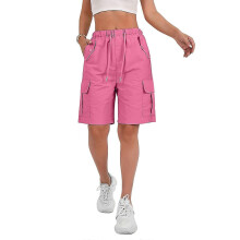 (S, rose red) Shorts for Women Quick Dry Cargo Shorts with Pockets Outdoor Drawstring Knee Length Hiking Short Pink S