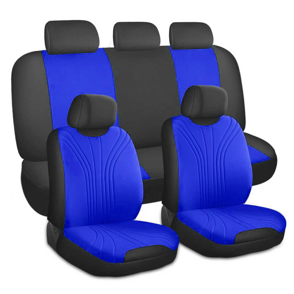 Universal Textured Car Seat Cover Protection Cushion Easy Clean Secure 9 Piece Set Blue 7754004711730