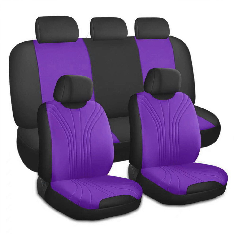 Slip Resistant Car Seat Cover Textured Design Universal Easy To Wash 9 Piece Set Purple 7754004711778