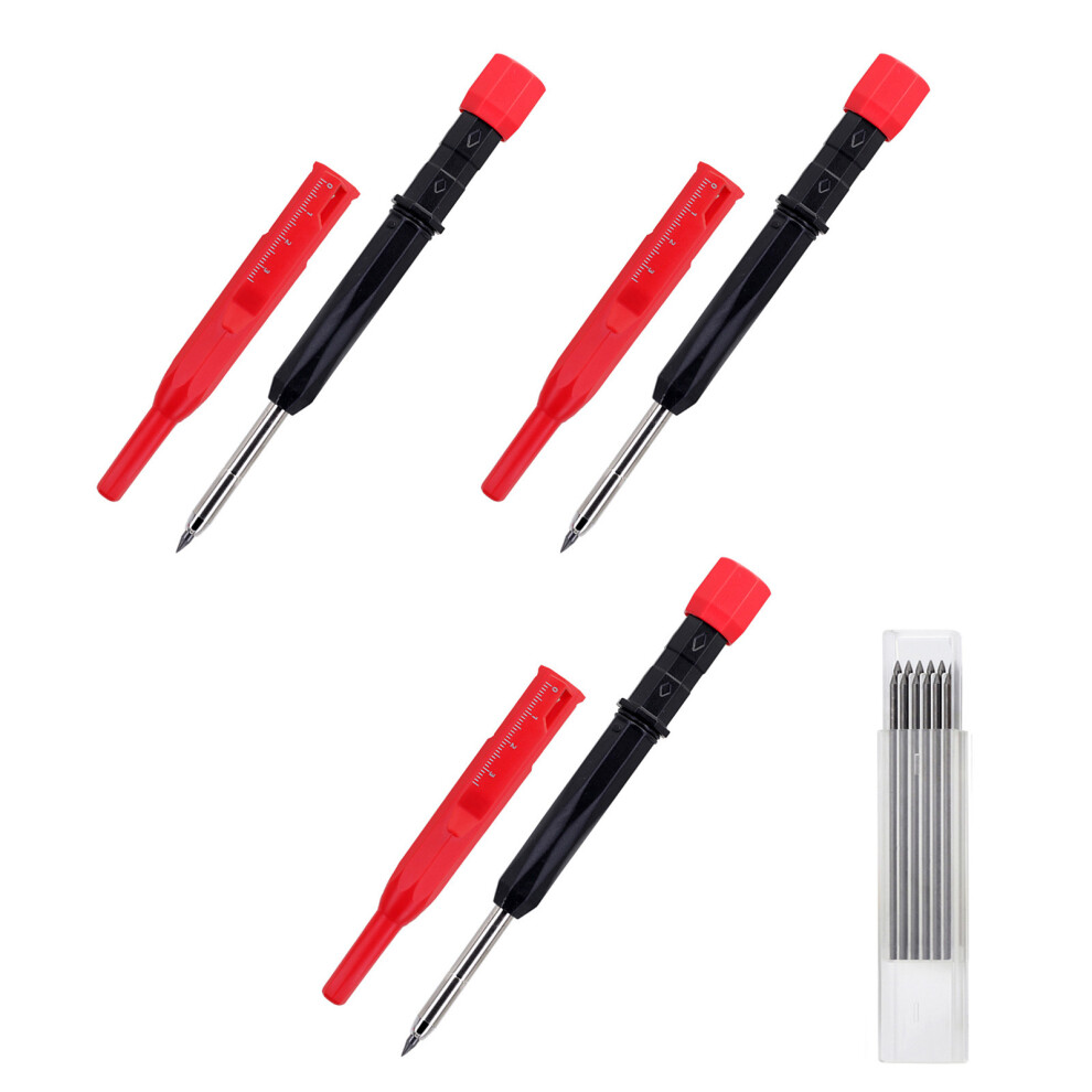 3Pcs Ergonomic Marking Pencils 2.8Mm Depth For Detailed Woodworking And Crafting Red 7754004685741