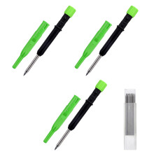 3 Pieces Woodworking Pencils Carpentry Pencils with Refill For Various Texture Green