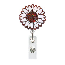 Retractable Card Badge Holder Colorful Petal Decors Lightweight Workwear Clip Crimson red