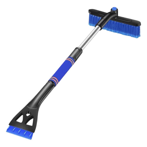 Three Function Ice Scraper Snow Brush Extendable Aluminum Rod Car Truck SUV Cleaner Blue