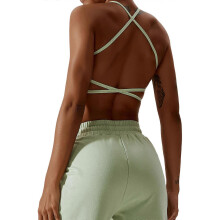 (L, Green) Women Crisscross Back Sports Bra with Removable Pads Wireless Strappy Backless Workout Fitness Running Bralette Crop Top White L