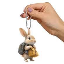 Backpack Rabbit 2D Flat Keychain Pendant for Mirror Hanging Gift Accessory