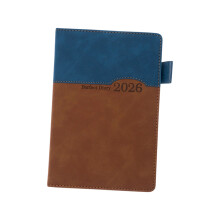 2026 Day Planner with 400 Pages Lined PU Leather Academic Journal for Brown and dark blue
