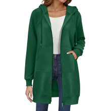 (XXL, Green) Women's Long Hoodie Autumn Fashion Zipper Fleece Coat Comfortable Oversized Waist Sweatshirt Yellow XXL