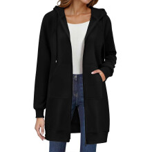 (XXL, Black) Women's Long Hoodie Autumn Fashion Zipper Fleece Coat Comfortable Oversized Waist Sweatshirt Yellow XXL