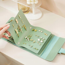 (Pink) Ear Studs Collection Notebook Earring Organizer PU Material Earring Storage Bag Portable PU Earring Cases for Earrings Blue