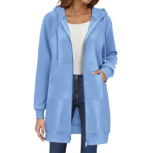 (M, Sky Blue) Women's Long Hoodie Autumn Fashion Zipper Fleece Coat Comfortable Oversized Waist Sweatshirt Yellow XXL