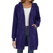 (S, Purple) Women's Long Hoodie Autumn Fashion Zipper Fleece Coat Comfortable Oversized Waist Sweatshirt Yellow XXL