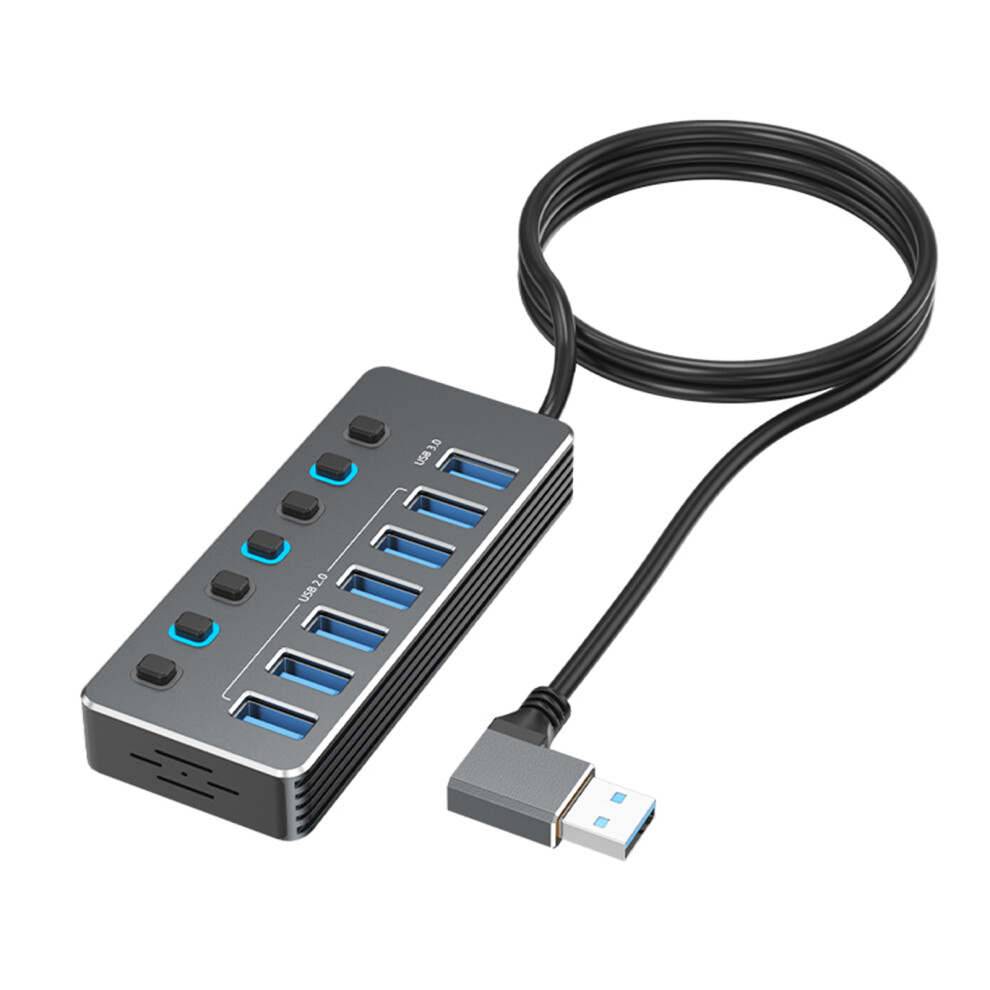 Aluminum Alloy 7Port Usb Hubs With Independent Switches Led Indicators For 50Cm Right 7695001191159