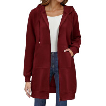 (M, Red) Women's Long Hoodie Autumn Fashion Zipper Fleece Coat Comfortable Oversized Waist Sweatshirt Yellow XXL