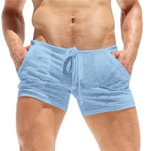 Durchsichtige Herrenshorts, Atmungsaktive, Transparente Herren-Loungewear, Kurze Strumpfhose mit Kordelzug Himmelblau S