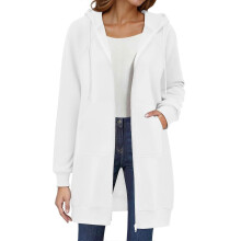 (XXL, White) Women's Long Hoodie Autumn Fashion Zipper Fleece Coat Comfortable Oversized Waist Sweatshirt Yellow XXL