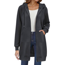 (XXL, Dark Grey) Women's Long Hoodie Autumn Fashion Zipper Fleece Coat Comfortable Oversized Waist Sweatshirt Yellow XXL